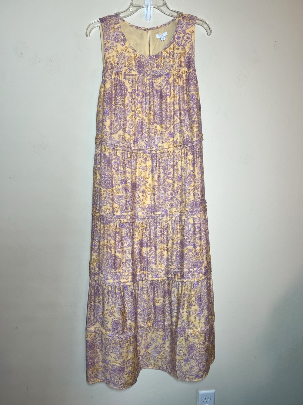 J. Jill Yellow and Lavender Paisley Tiered Sleeveless Maxi Dress